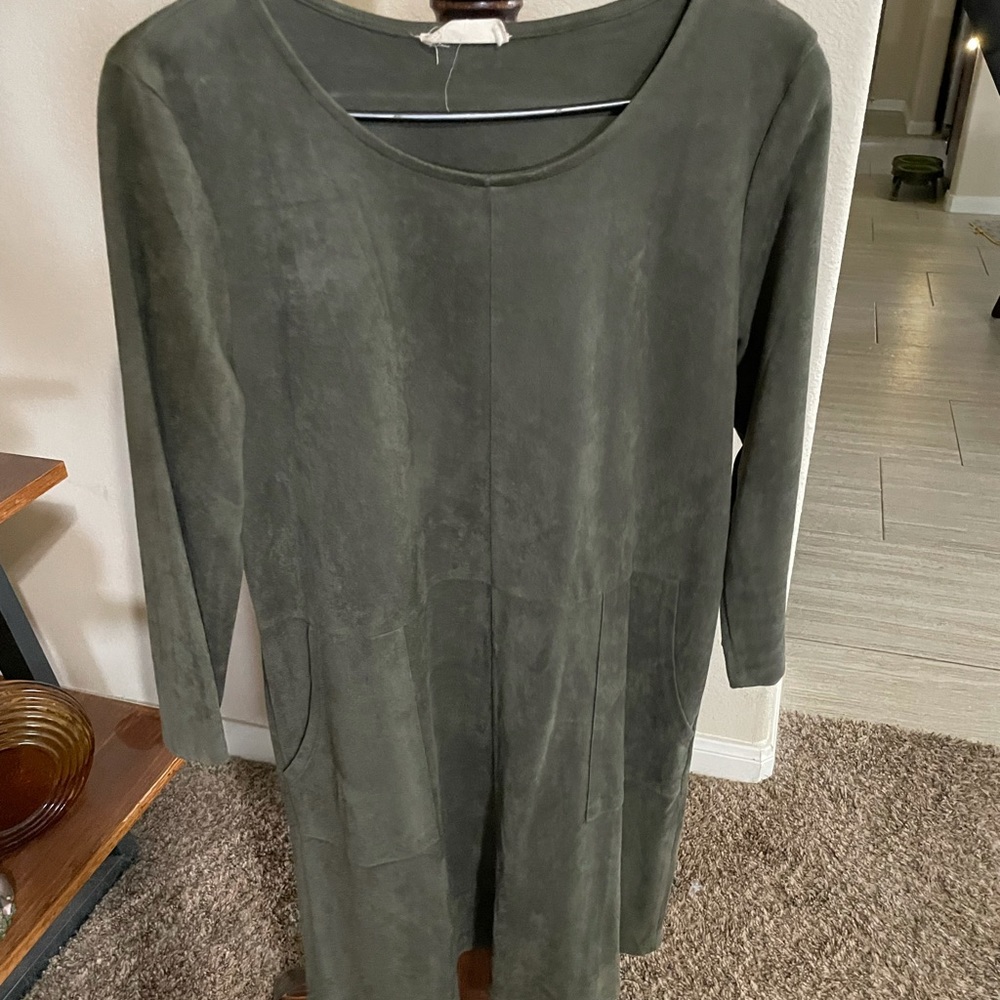 Faux suede 3/4 sleeve dress